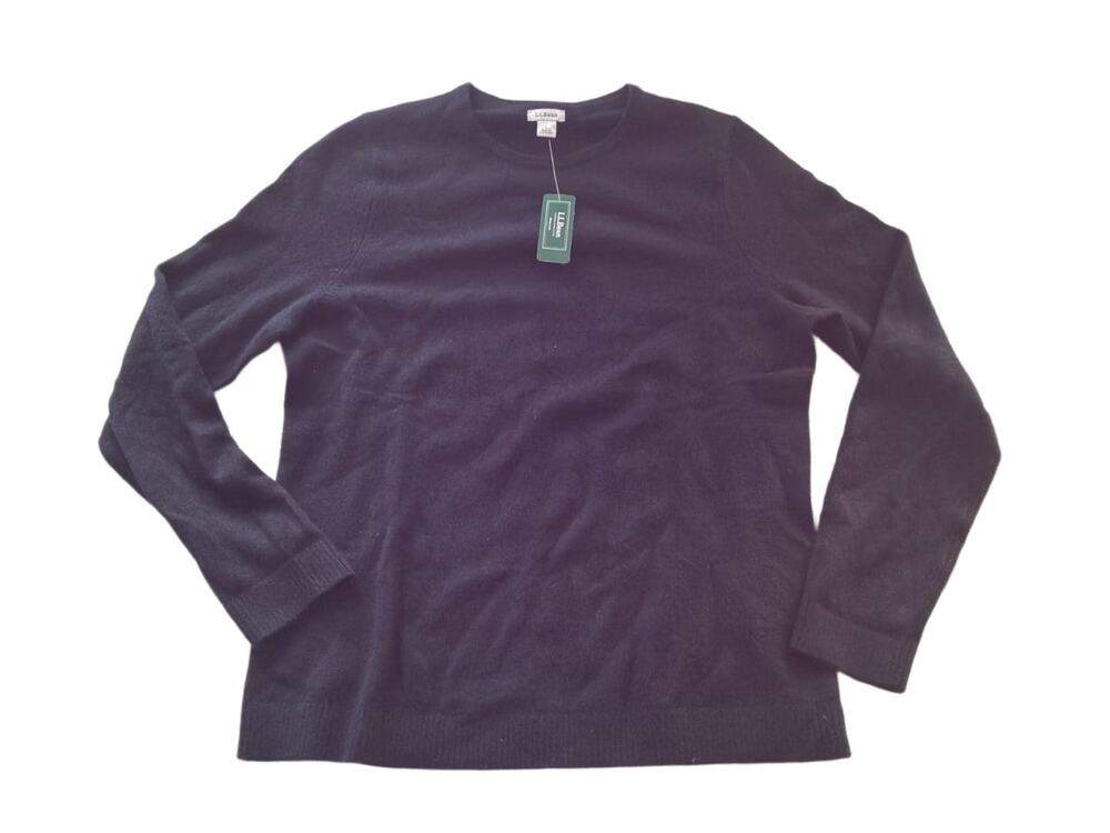 L.L.Bean Classic Cashmere Sweater Womens L Regular Black Crewneck Pullover NWT